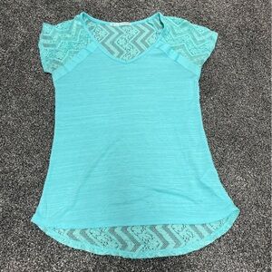 Maurice's size small, teal, lace backed blouse- SO PRETTY!